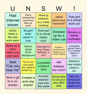 Unisearch Bingo Bonanza! Bingo Card