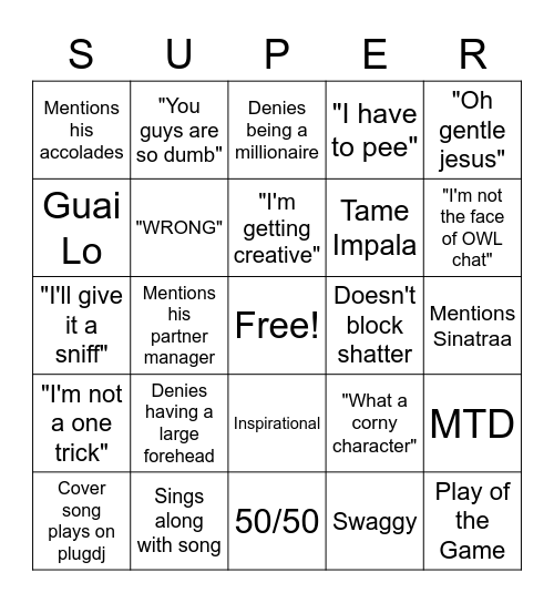 supertf stream bingo Card