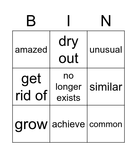 Guess the word Bingo Card