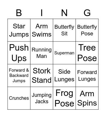 Fitness Bingo Card