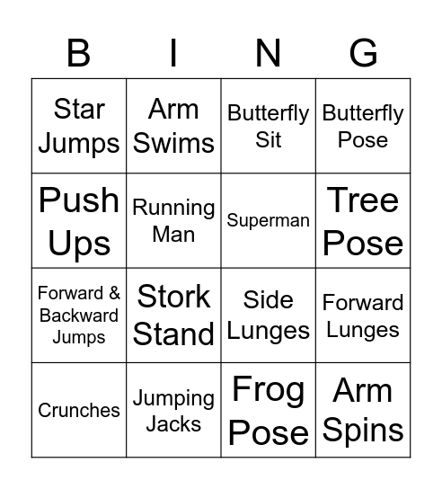 Fitness Bingo Card