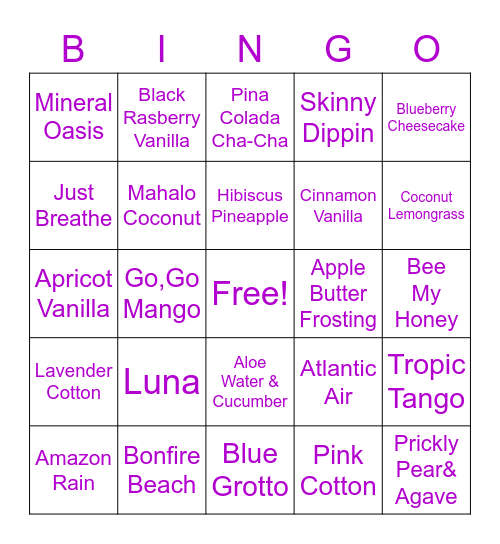 Scentsy Scent Bingo Card