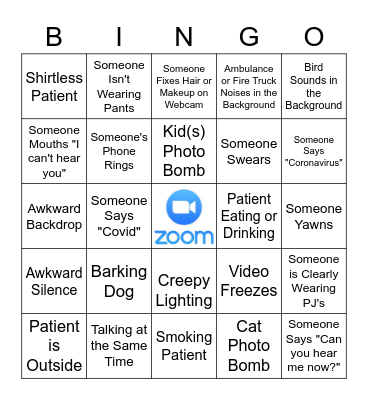 TeleHealth Bingo Card