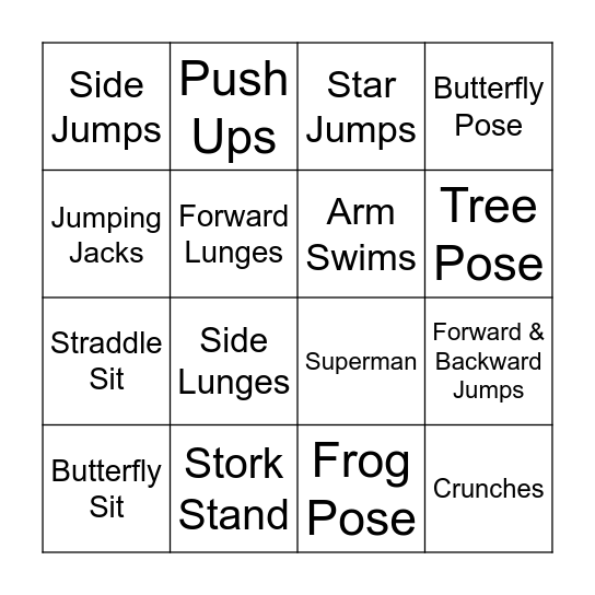 Fitness Bingo Card