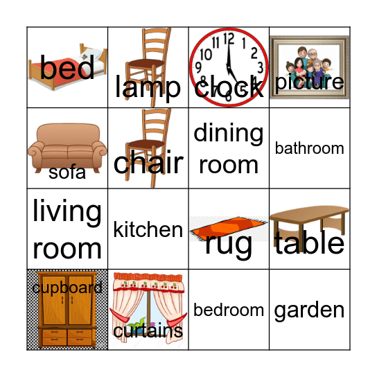 Rooms and furniture Bingo Card