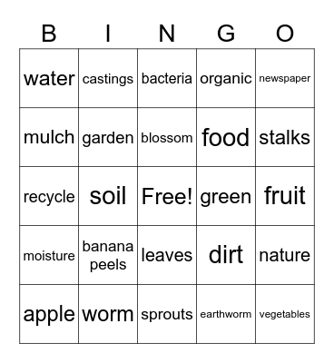 Wiggly Worms Bingo Card