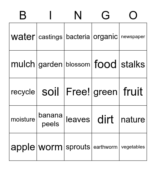 Wiggly Worms Bingo Card