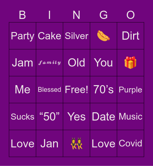 Janice is “50” Bingo Card