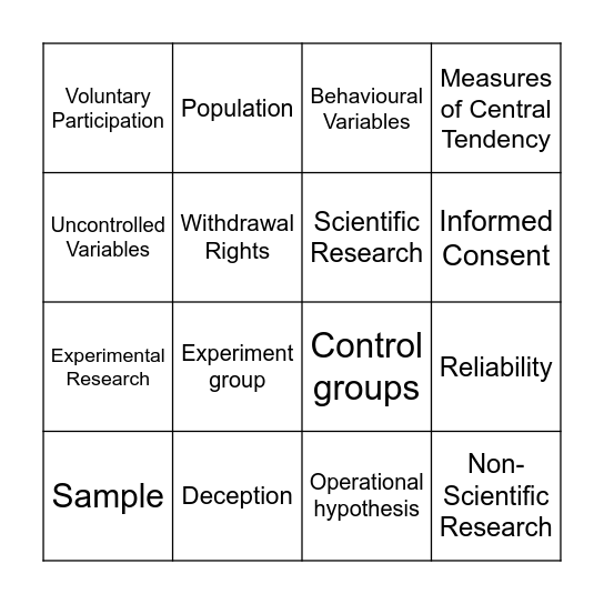 Research Methods Bingo Card