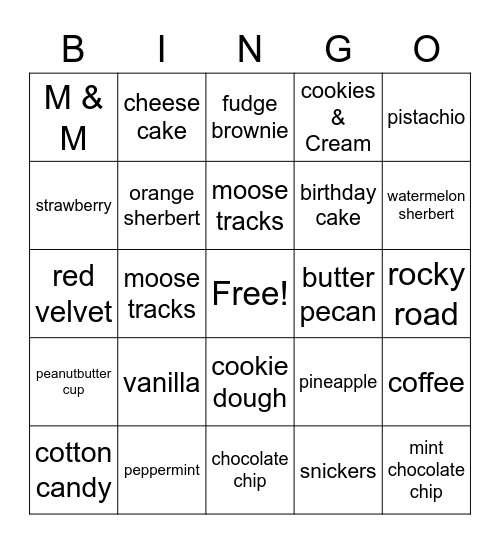 You Scream I Scream We all Scream for Ice Cream!! Bingo Card