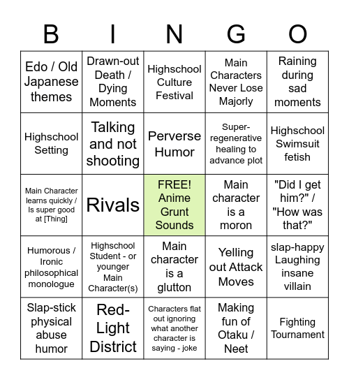 Anime Troupes Bingo Card