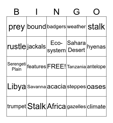 African Eco-Systems Bingo Card
