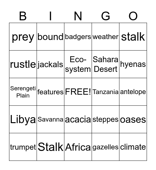 African Eco-Systems Bingo Card