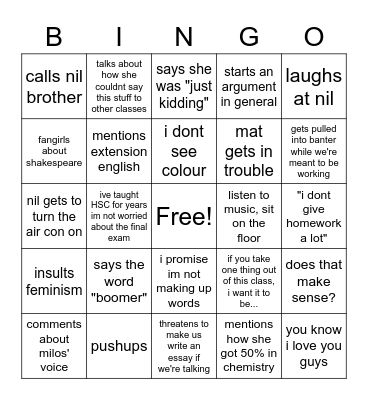 miss pilgrim Bingo Card
