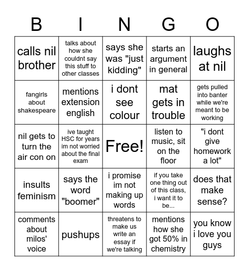 miss pilgrim Bingo Card