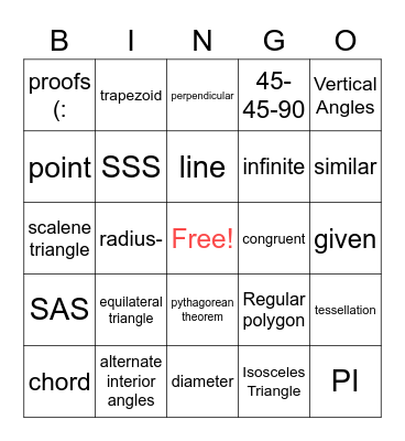 Geometry Last Hoorah! Bingo Card