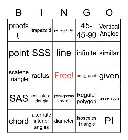 Geometry Last Hoorah! Bingo Card