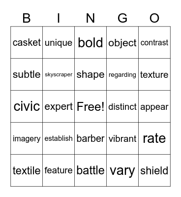 Unit 5 Vocabulary review Bingo Card