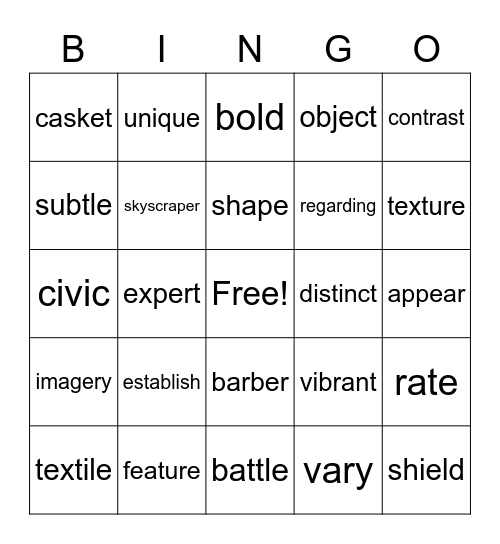 Unit 5 Vocabulary review Bingo Card