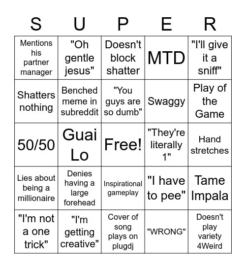 supertf stream bingo Card