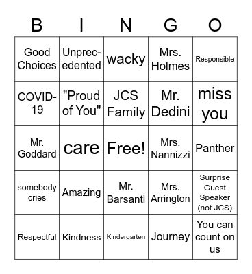 JCS Graduation Bingo Card