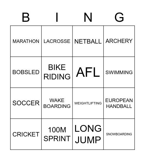 SPORTS BINGO Card