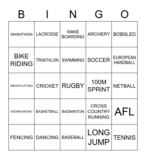 SPORTS BINGO Card