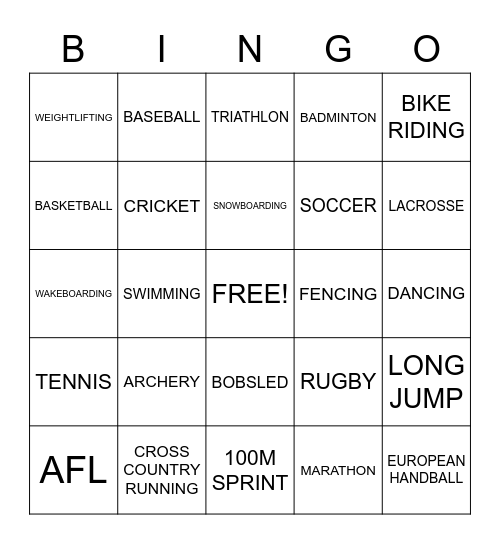 SPORTS BINGO Card