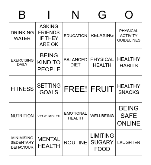 HEALTH BINGO Card