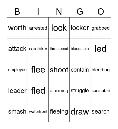 Robbers Arrested Bingo Card