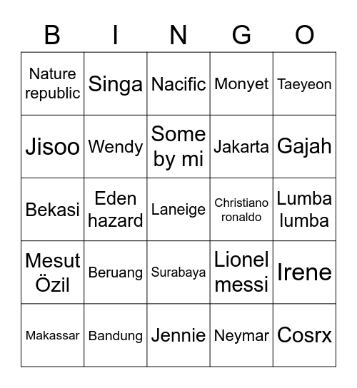 Amanda Bingo Card