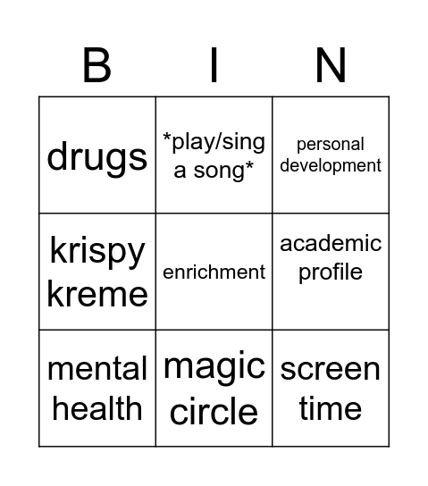 ivy house bingo Card