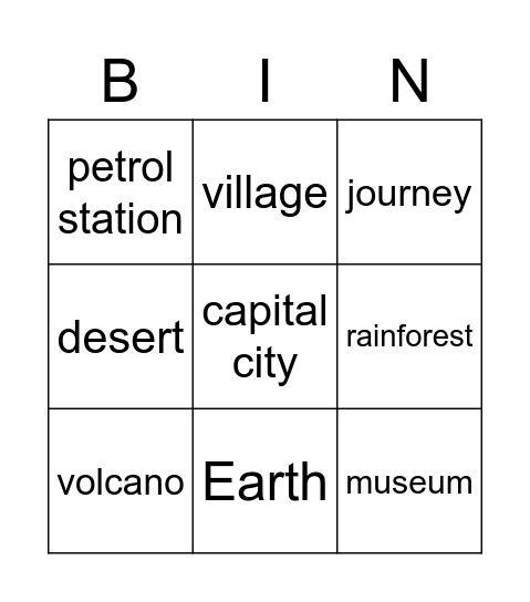 Places Bingo Card