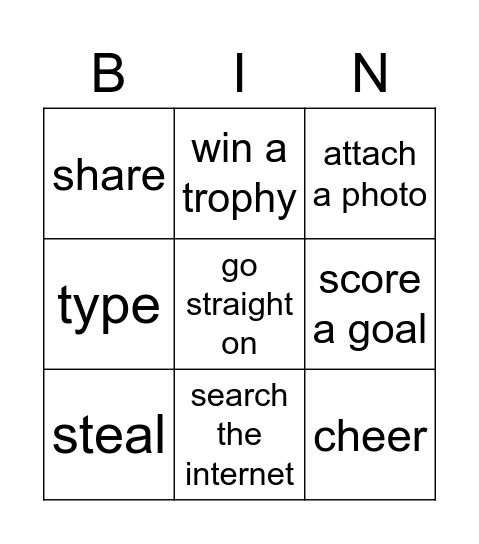 Actions Bingo Card