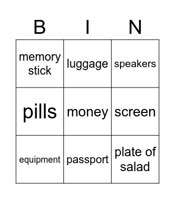 Things Bingo Card