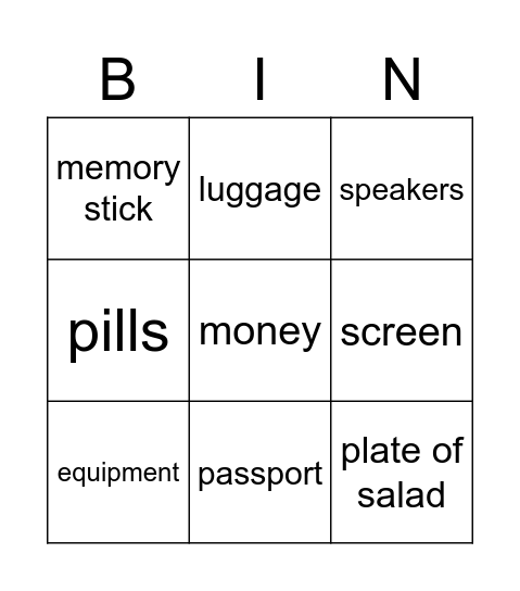 Things Bingo Card