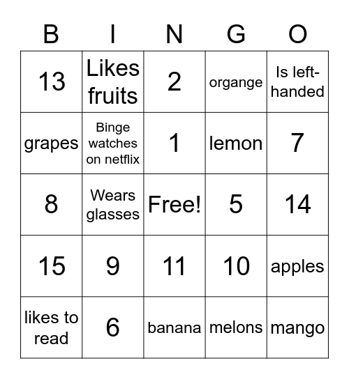 Untitled Bingo Card