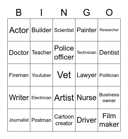 Do you want to be a(n)____________? Bingo Card