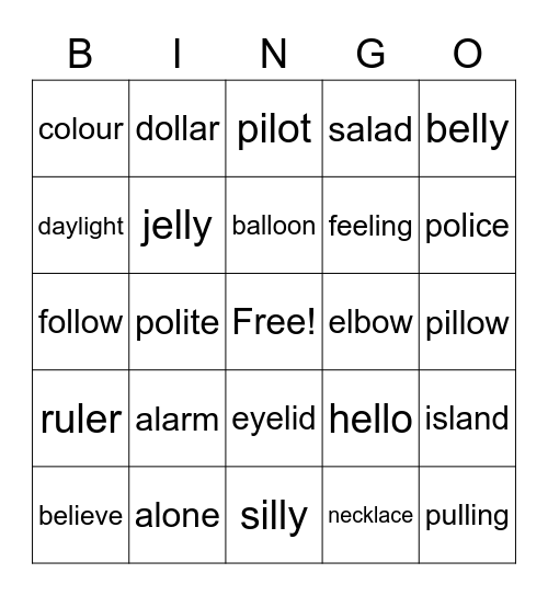 L sound Bingo Card