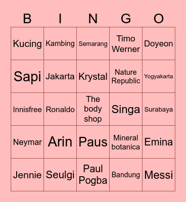 Ayesha's Bingo Card