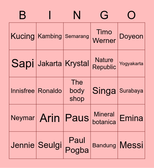 Ayesha's Bingo Card