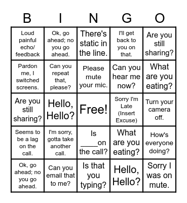 Feeding America - Working from Home Bingo Card