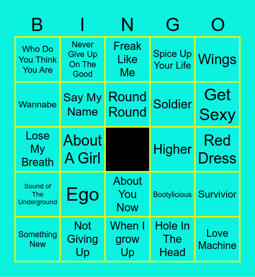 GirlBand Bingo Card