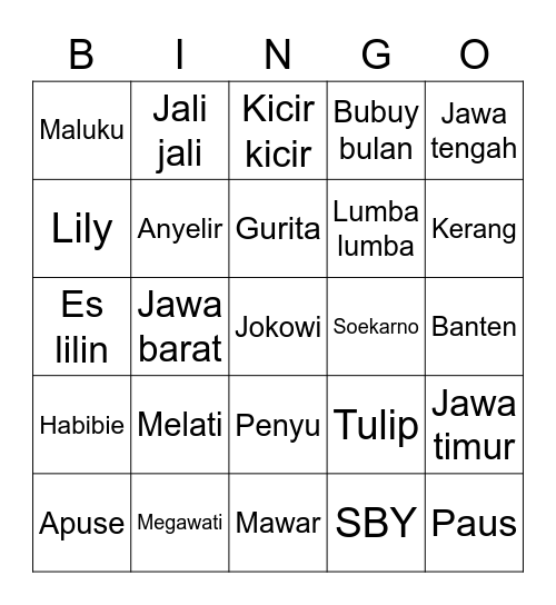 Bingo moon punya momo Bingo Card