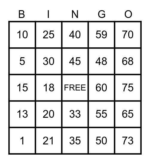 Card #6 Bingo Card