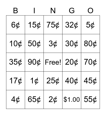 Making Cents! Bingo Card