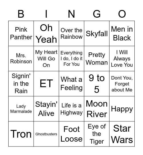 Movie Famous Music Bingo Card