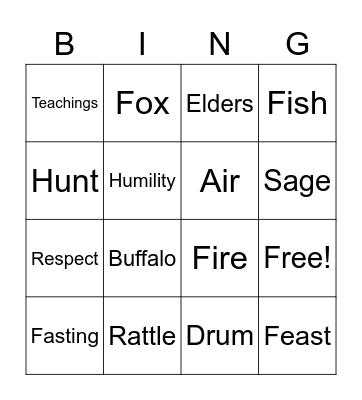 Indigenous Way of Life Bingo Card
