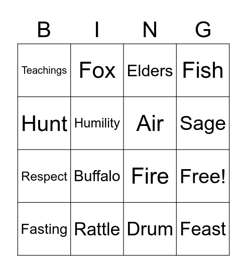 Indigenous Way of Life Bingo Card