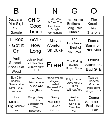 Summer 70s Bingo Card